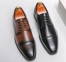 Men's Pointed Toe Lace Up Flats Oxford shoes Formal Business Wedding Dress Shoes