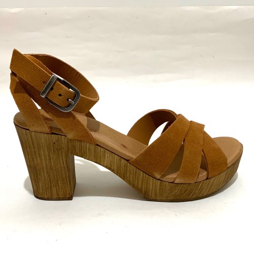 Eric Michael Luna Tan Suede Leather Clog Sandals Block Heel brown boho shoes 38 - Picture 2 of 6