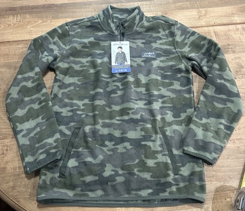Eddie Bauer Youth L (14/16) Quest 1/4 Zip Sweater Sweatshirt Green Camo Fleece