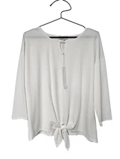 Set The Stage Womens Ribbed Knit Tie Front Top Sz XL 3/4 Sleeve Pullover