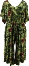 Attitudes by Renee Como Jersey Short Sleeve Jumpsuit-Olive Butterfly-3X-A451805