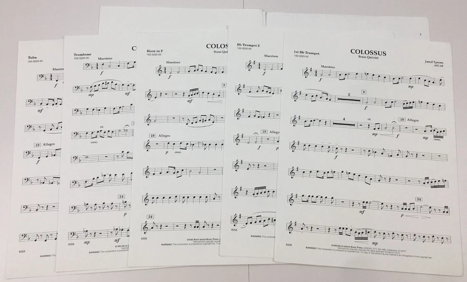 Colossus Brass Quintet Trumpet Trombone Horn Tuba Sheet Music By Jared Spears - Image 3 of 4