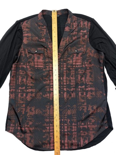 Rock & Republic Shirt Tunic Top Womens Medium Roll Tab Long Sleeve Black Red - Picture 7 of 12