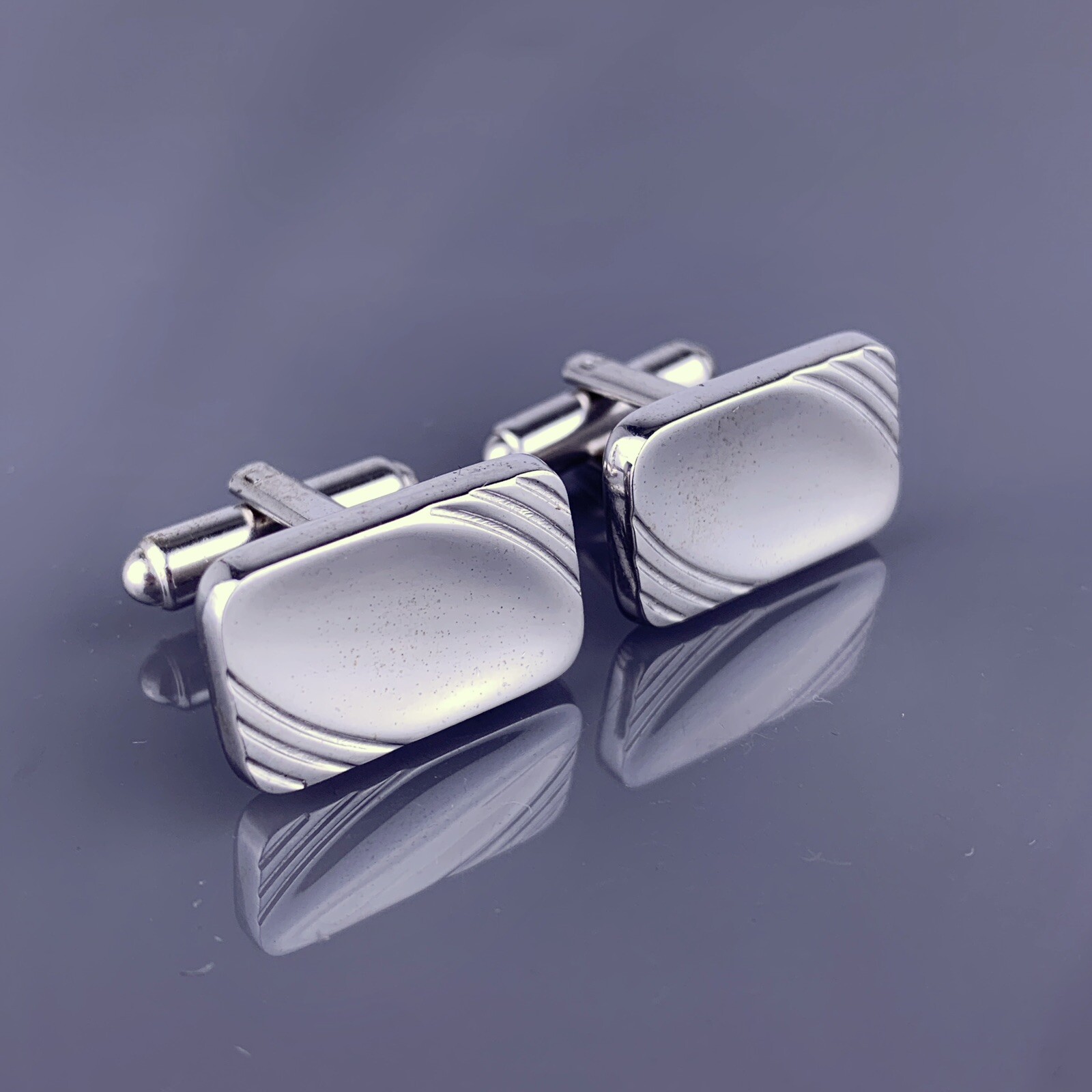 Simple Rectangle Polished Cufflinks Silver Tone S… - image 1