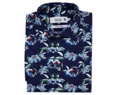 Double Two (DTLS1118) Freizeithemd mit Blumenmuster für Herren in Blau 2XL bis 5XL