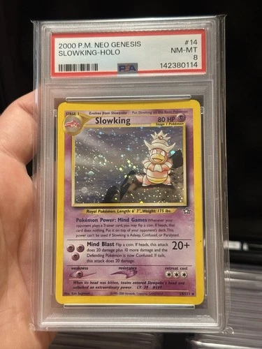 Pokémon TCG Neo Genesis Slowking Holo Rare Card 14/111 PSA 8 NM-MT Swirl!
