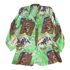 Citron Silk Top Size Medium Asian Art Wearable Art Greens And Browns