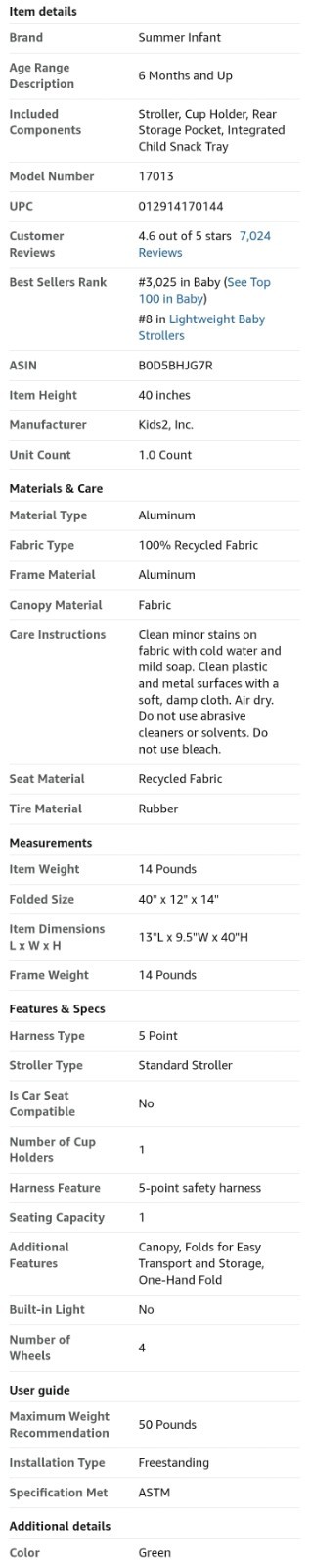 Summer Infant Ingenuity 3Dlite Convenience Stroller, Green–Lightweight Stroller