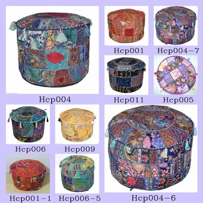 Vintage Assorted Patch Work Pouf Ottoman Cover Footstool Ethnic Room Decor