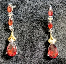 Zales Garnet & Diamond  Dangle Earrings in  Sterling Silver and 14k Very Elegant