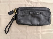 Vintage Coach Leather Signature Black Clutch Wristlet Bag 8" x 4.5"