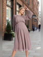 NEW ASOS DESIGN midi dress with linear yoke embellishment in mauve US 4