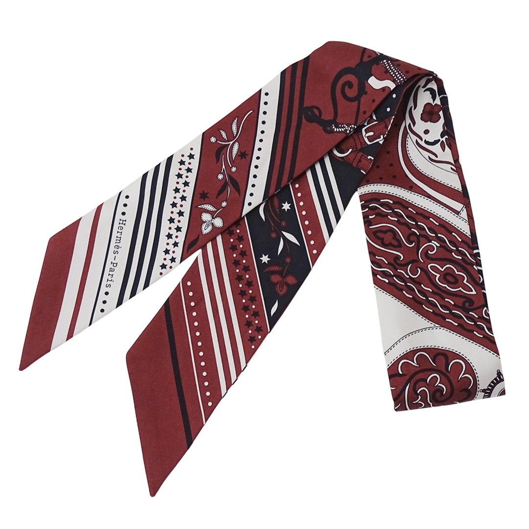 Hermes Scarf Ladies Brand Twilly Festival Des es Silk Burgundy Bordeaux