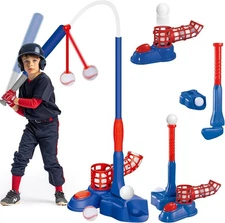 4-in-1 T-Ball Set with Teeball Batting Tee, Hanging Tee, Pitching Machine