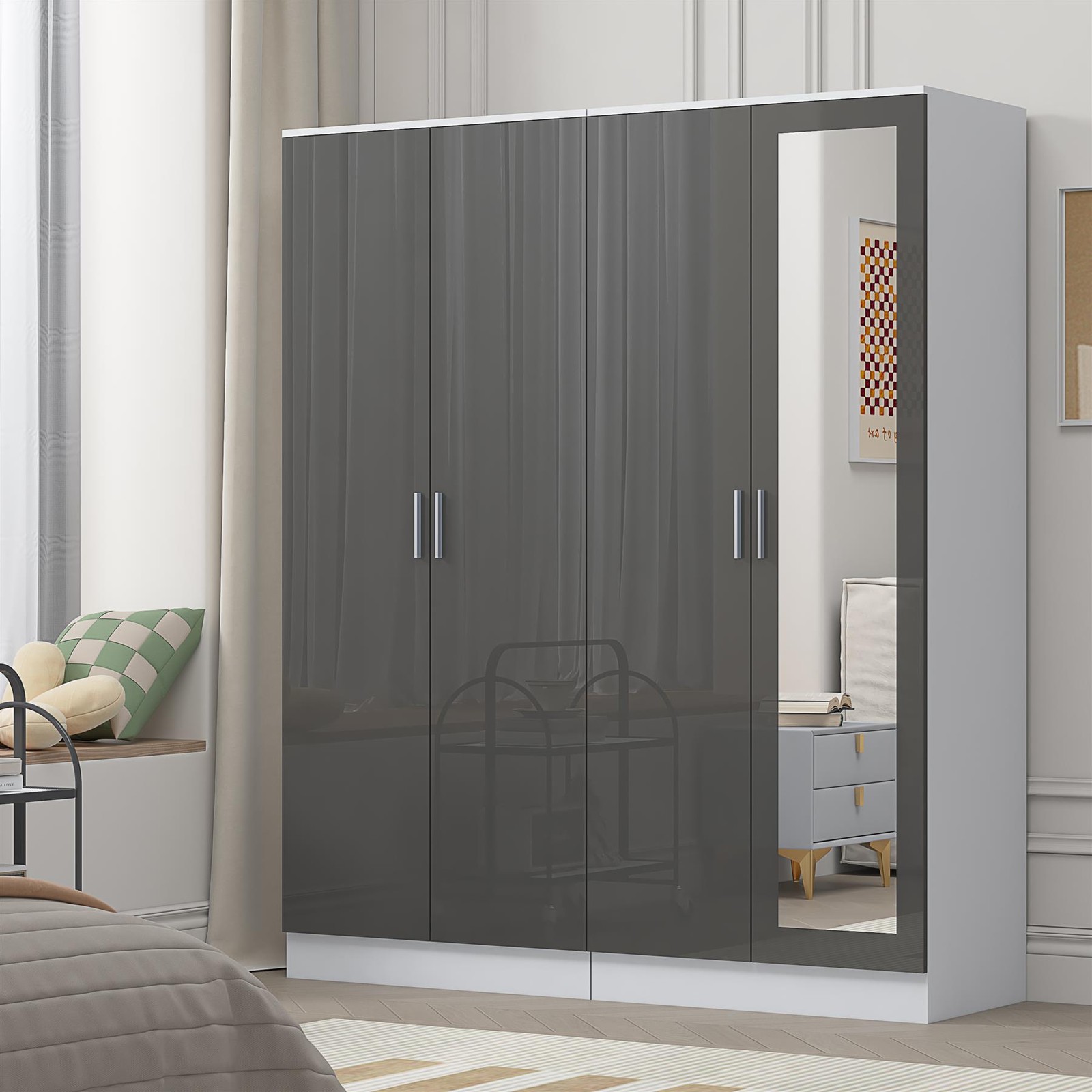 REFLECT Wardrobe Bundle: 2 Door Mirror & 2 Door Plain - Grey/White - Image 3