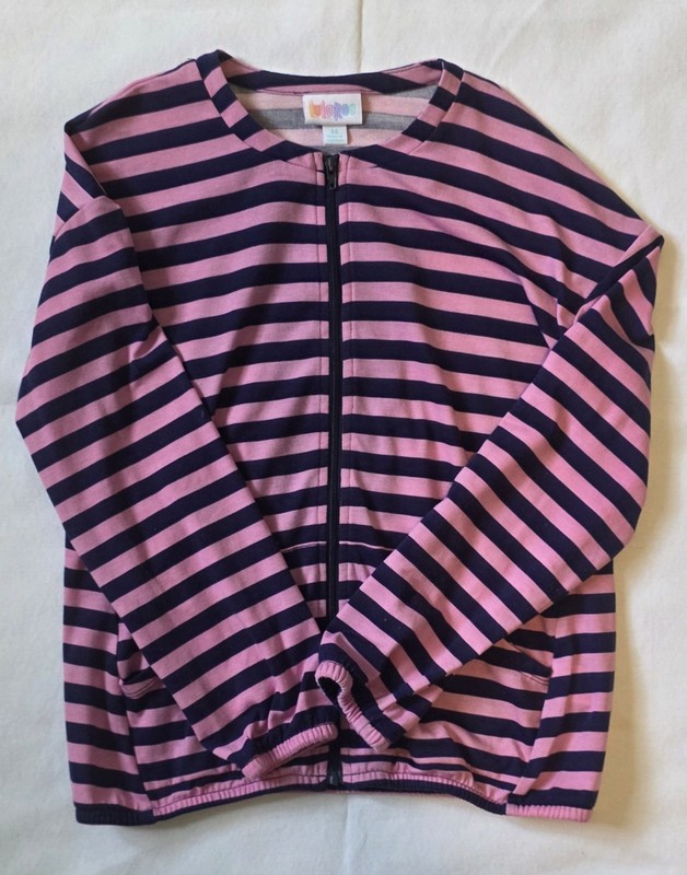 LuLaRoe Kids Size 14 Zip Up Pink and Blue Striped Jacket