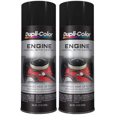 Duplicolor DE1635 (2-Pack), Engine Enamel Paint, Semi-Gloss Black, 12 oz Aerosol