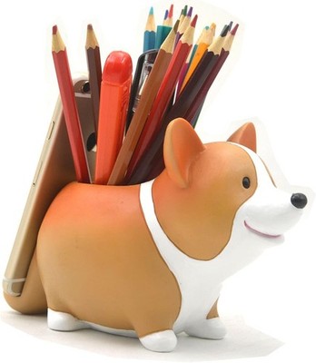 Cute Desk Accessories Corgi Pen Pencil Holder with Phone Stand multicolored 