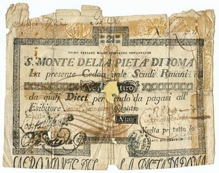 24 SCUDI BOLLATURA MACERATA CEDOLA SACRO MONTE DELLA PIETÀ ROMA 01/02/1792 qMB