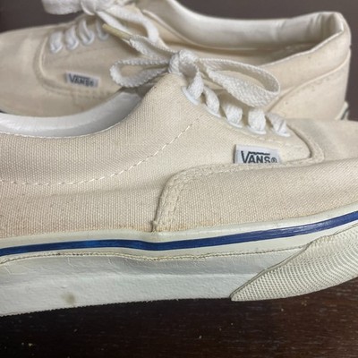 Vintage Vans Authentic, Made In USA. White Blue Stripe OG - 7M