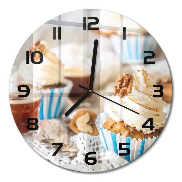Runde Glasuhr Glas-Wanduhr Aus GehäRtetem Glas Muffins Schwarze Zeiger Fi30 Cm-image