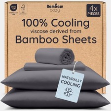 Bambaw 100 Viscose Derived from Bamboo Sheets Queen Size Set   4pcs Cooling...