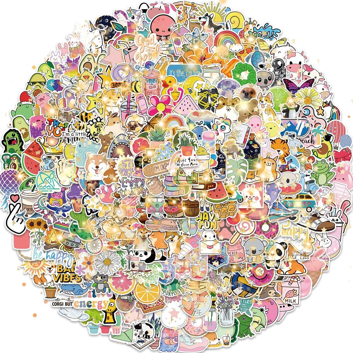 300PCS Cute Holographic Stickers for Kids, Waterproof Vinyl Laptop Skateboard Wa