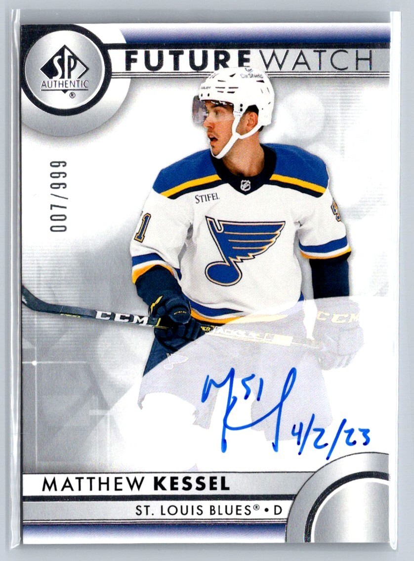 2023 upper deck sp authentic hockey future watch auto matthew kessel rookie /999