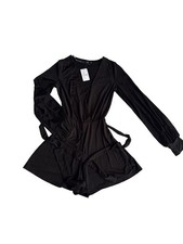 Windsor NWT Little Black Dress Romper Long Sleeve Waist Tie V-Neck Wrap Front XS