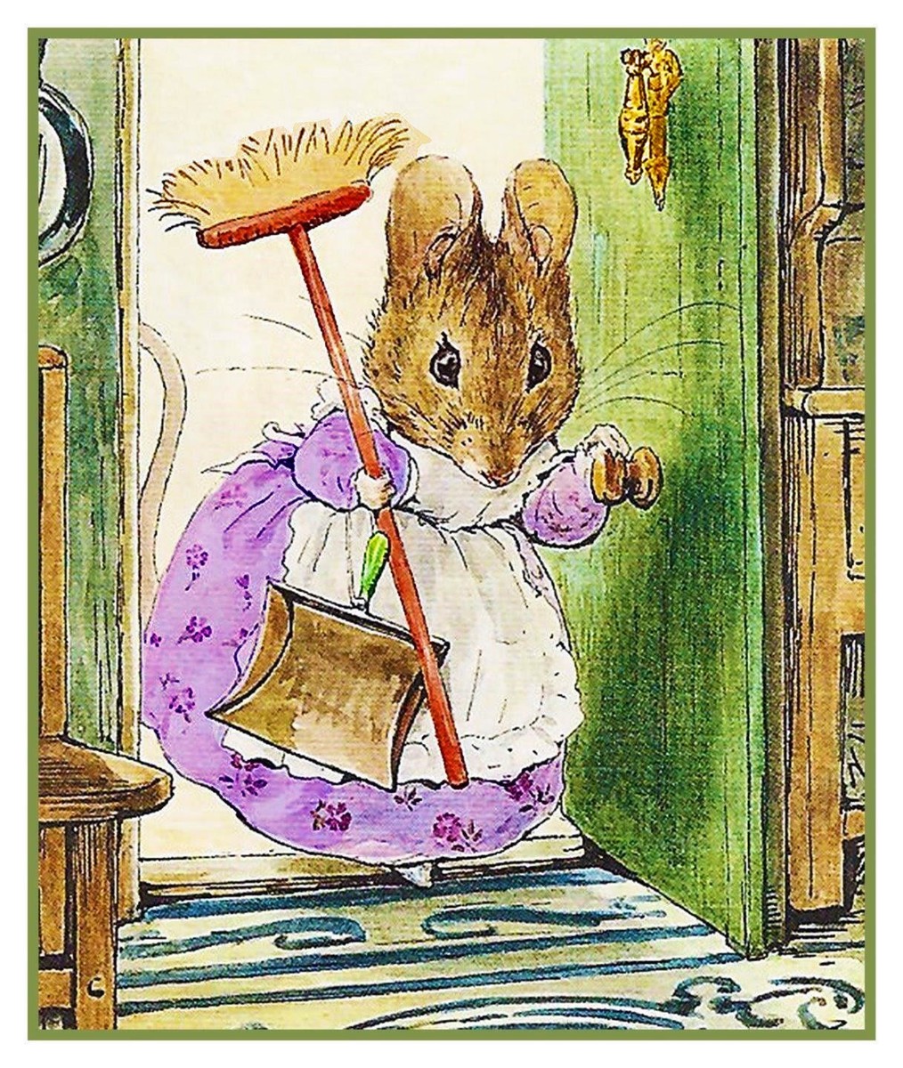 Fairytale Hunca Munca Mouse Cleaning Beatrix Potter Counted Cross