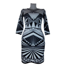 Women’s Black & White Geometric Long Sleeve Bodycon Dress Size L BG 13