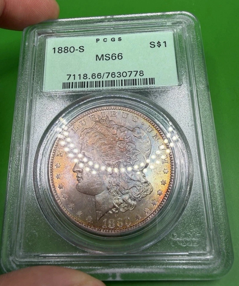 Bellamente Tonificado MS-66 Morgan Dólar de Plata Antiguo Soporte Verde 1880-S PCGS Foto 3 de 4
