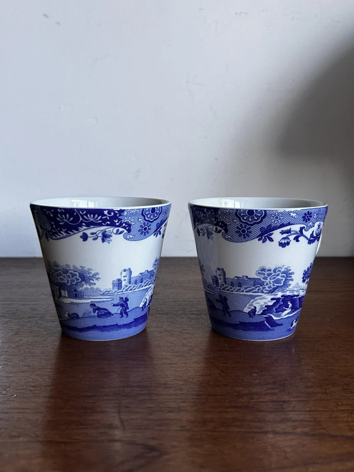Pair x 2 Spode Mugs Blue Italian design Ceramic Coffee Cup Blue & White  - Image 3 of 4