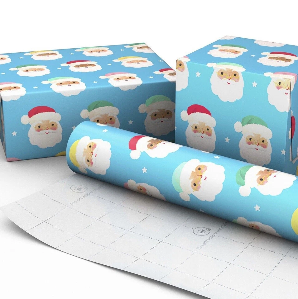 Hallmark Wrapping Paper Christmas Santa Claus Faces On Blue 35 sq ft Roll Holida - Image 3 of 4