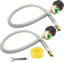 2 PCS RV Propane Hose with Gauge 24 Inch Stainless Steel Braided Camper Tank ...