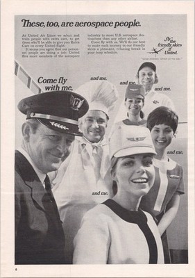 United Air Lines Vintage 1960s Magazine Ad B&W Aerospace People Airline Travel