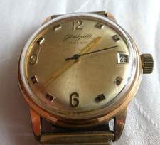 DDR GUB GLASH&Uuml;TTE HERREN UHR ARMBANDUHR 17 RUBIS MIT DATUM FLEXARMBAND UM 1960