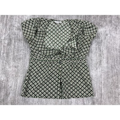 Fred David Womens Top Medium Petite Multicolor Polka Dot Button Up