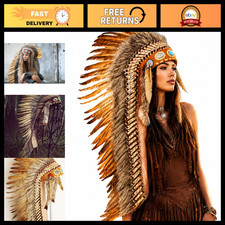 Extra Long 130cm Feather Headdress - Festival Headpiece, Native American Inspire