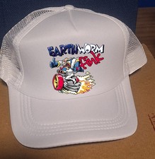 Adjustable Trucker Baseball Hat Cap White Earthworm Fink Rat Jim Parody