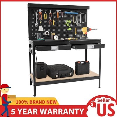 48''x22'' Workbench Garage Work Table Tool Storage Bench w/Pegboard & Power Outlet