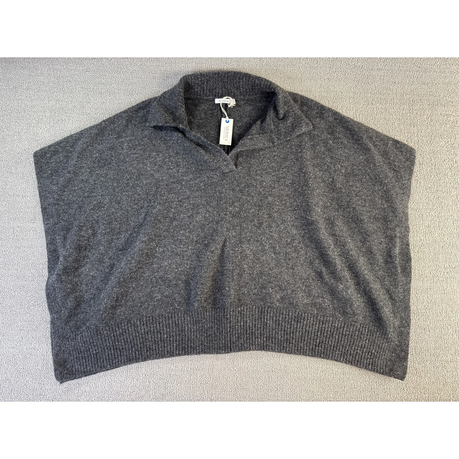 MERSEA Poncho Sweater Womens OS Gray Cambridge Collar Wool Mohair Travel Chunky