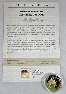 Medaille Berliner Fernsehturm - Höchstes Bauwerk Deutschlands, Vergoldet, DGG - Bild 1 von 4
