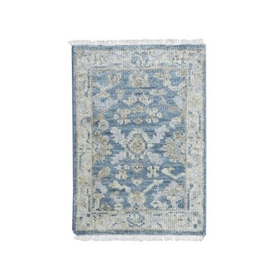 2'x3' Aegean Blue Oushak All Over Design Hand Knotted Shiny Wool Mat Rug 10480
