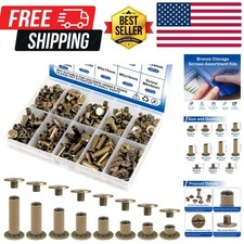 130Sets Chicago Screws Kit, Bronze Screw Rivets, 8 Sizes Carbon Steel Binding Sc