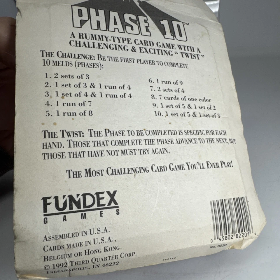 Vintage 1992 Brand New FUNDEX PHASE 10 CARD GAME Rummy Type Playing Cards Sealed - Image 2 of 3