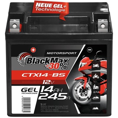 BlackMax YTX14-BS Motorradbatterie GEL 12V 14Ah CTX14-BS 51214 Batterie YTX14-4
