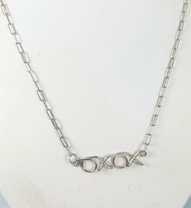 Sterling Silver Kisses & Hugs Necklace 16" Long Stamped 925