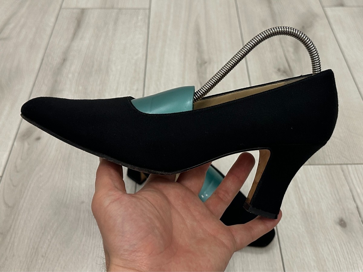 VTG PRADA Archive Black Stretch Fabric Pumps Square Toe Block Heel