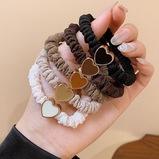 5 Pack Girls Elastic Hair Ties Cute Heart Headbands Satin Hair Bands